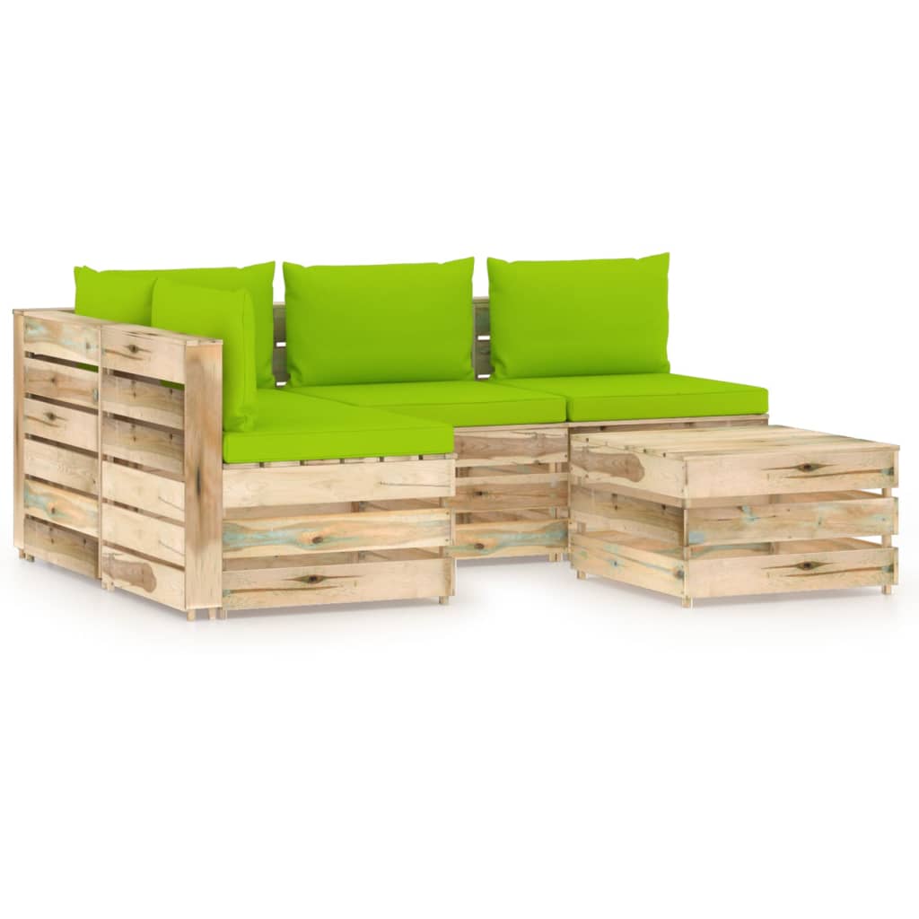 Salon de jardin 5 pcs avec coussins Bois imprégné de vert