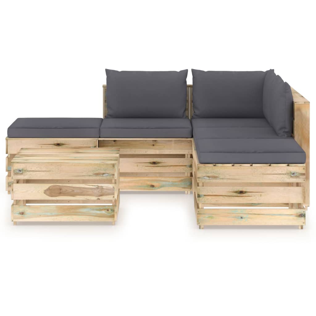 vidaXL 6-tlg. Garten-Lounge-Set mit Kissen Grün Imprägniertes Holz