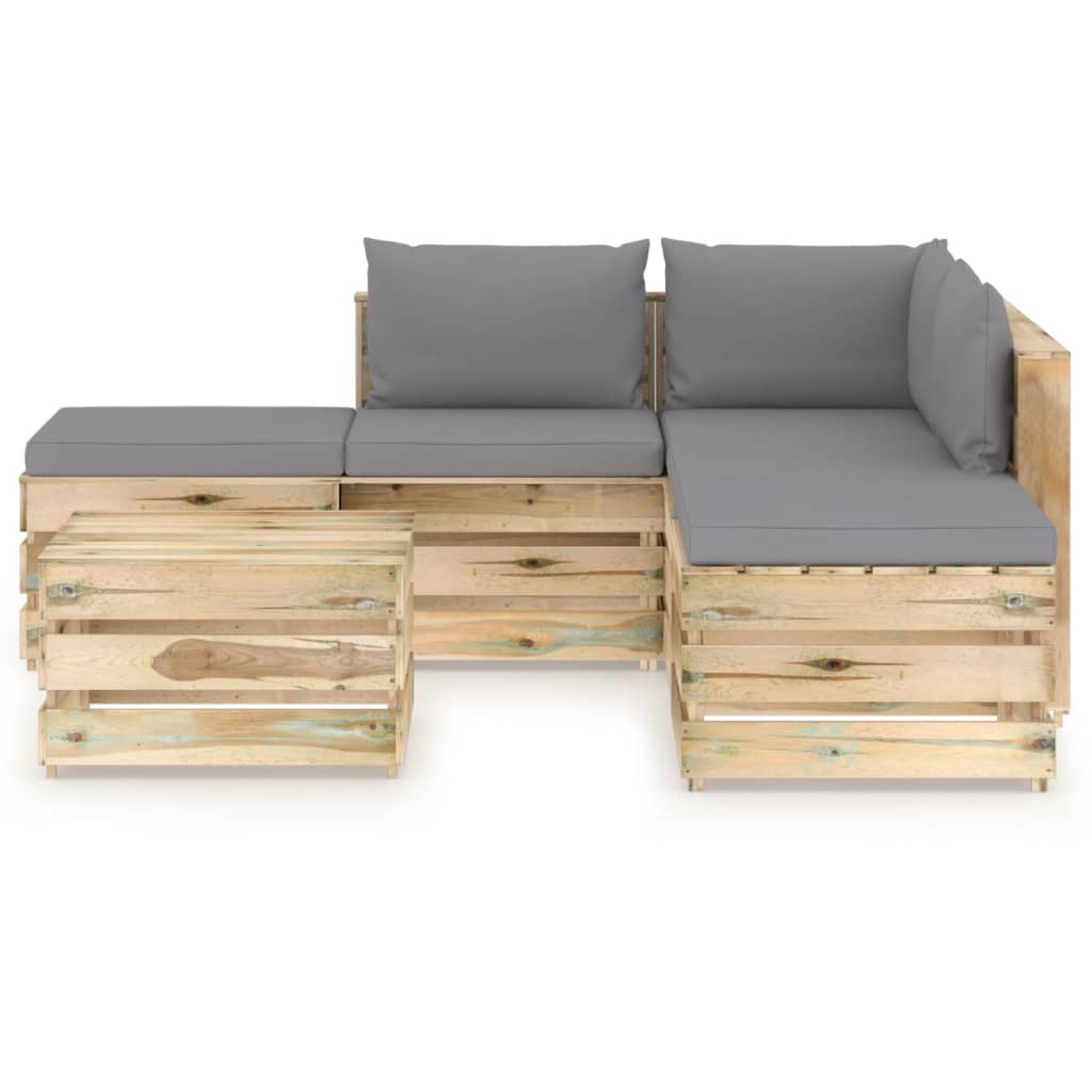 

vidaXL 6-delige Loungeset met kussens groen geïmpregneerd hout