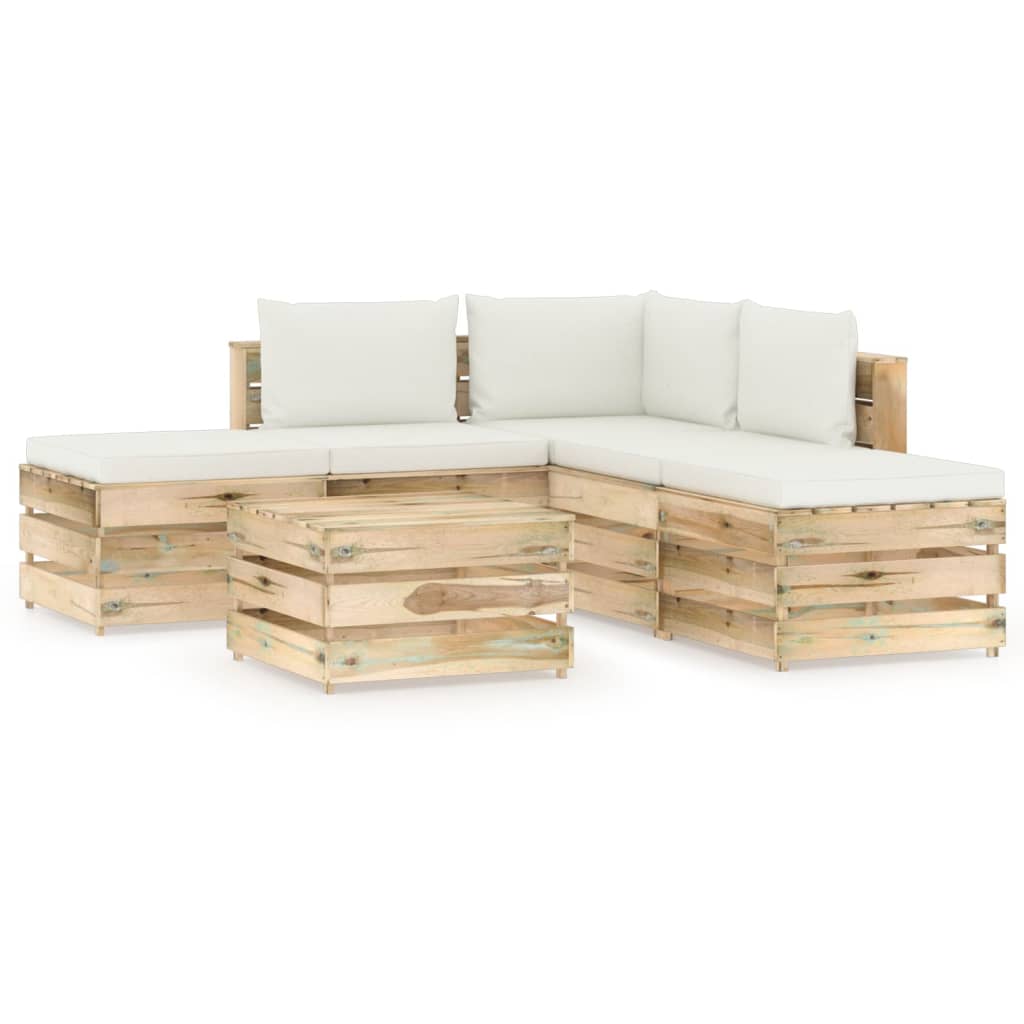 Salon de jardin 6 pcs avec coussins Bois imprégné de vert