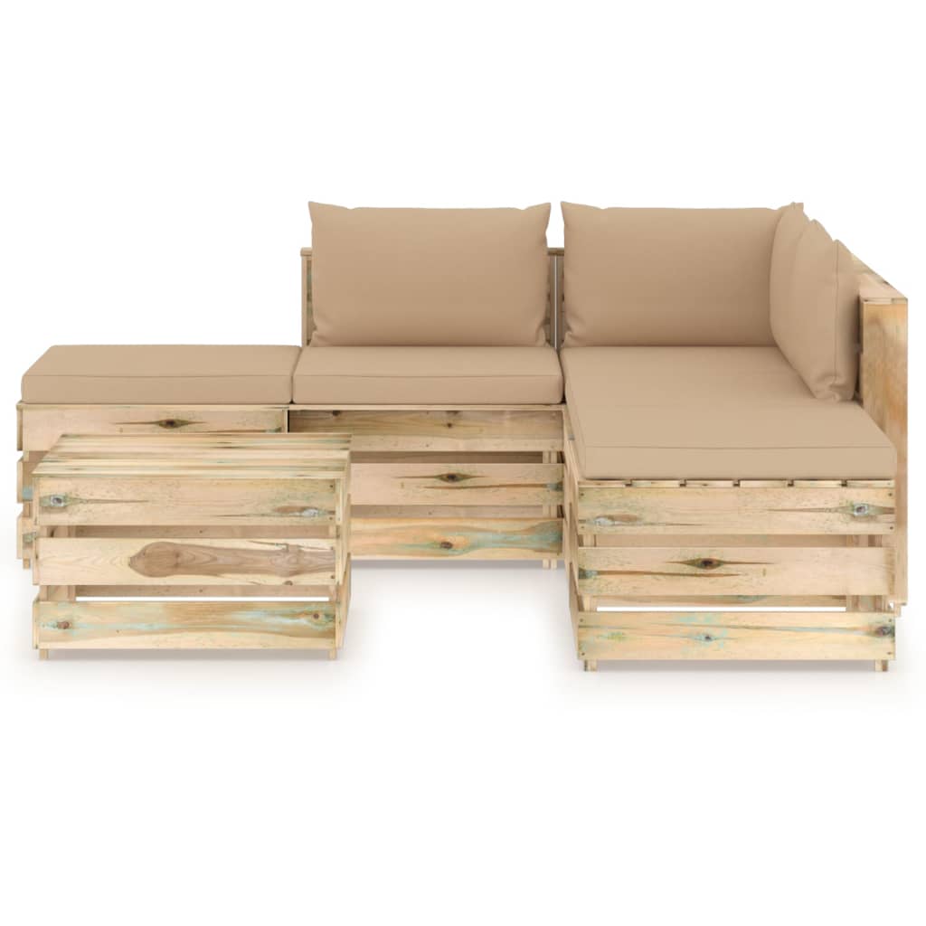 

vidaXL 6-delige Loungeset met kussens groen geïmpregneerd hout