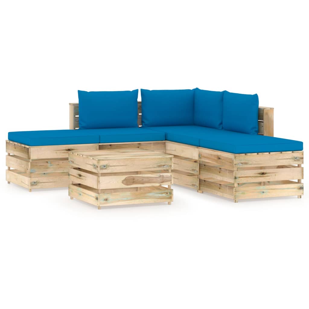 Salon de jardin 6 pcs avec coussins Bois imprégné de vert