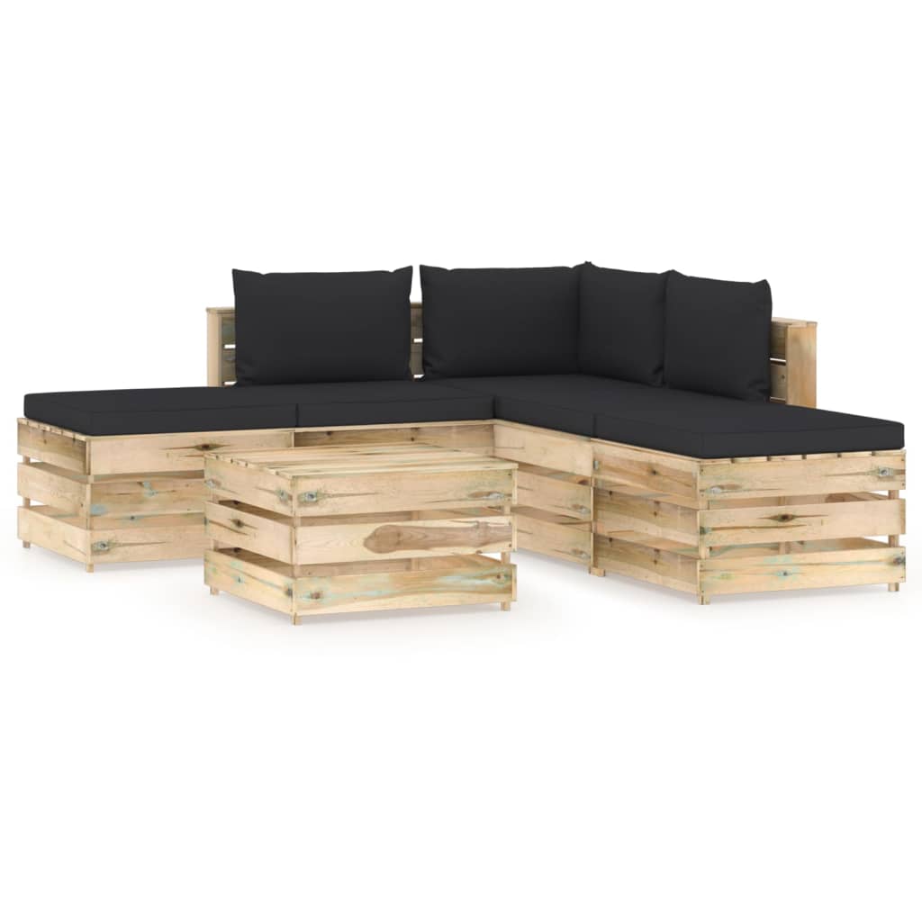 Salon de jardin 6 pcs avec coussins Bois imprégné de vert