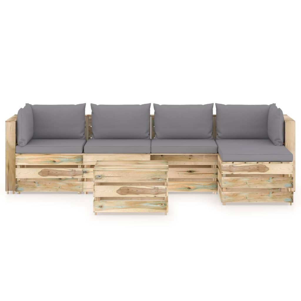 

vidaXL 6-delige Loungeset met kussens groen geïmpregneerd hout