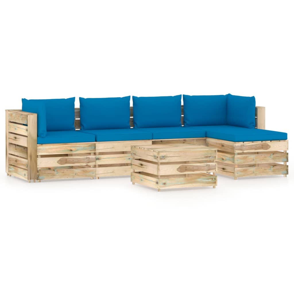 Salon de jardin 6 pcs avec coussins Bois imprégné de vert
