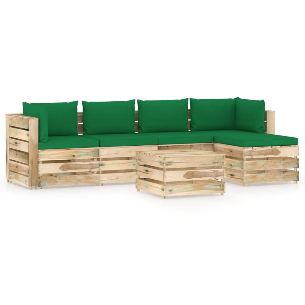 Salon de jardin 6 pcs avec coussins Bois imprégné de vert