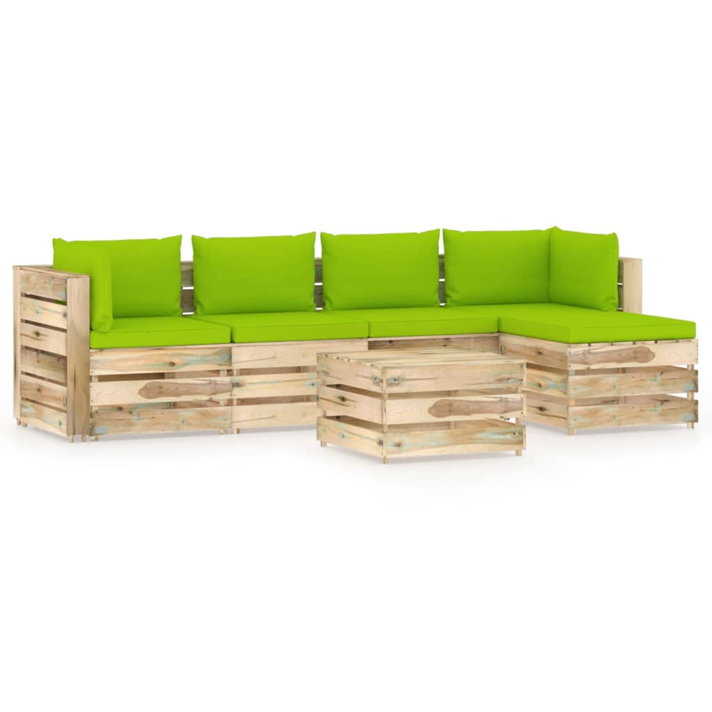 Poza vidaXL Set mobilier gradina cu perne, 6 piese, lemn verde tratat