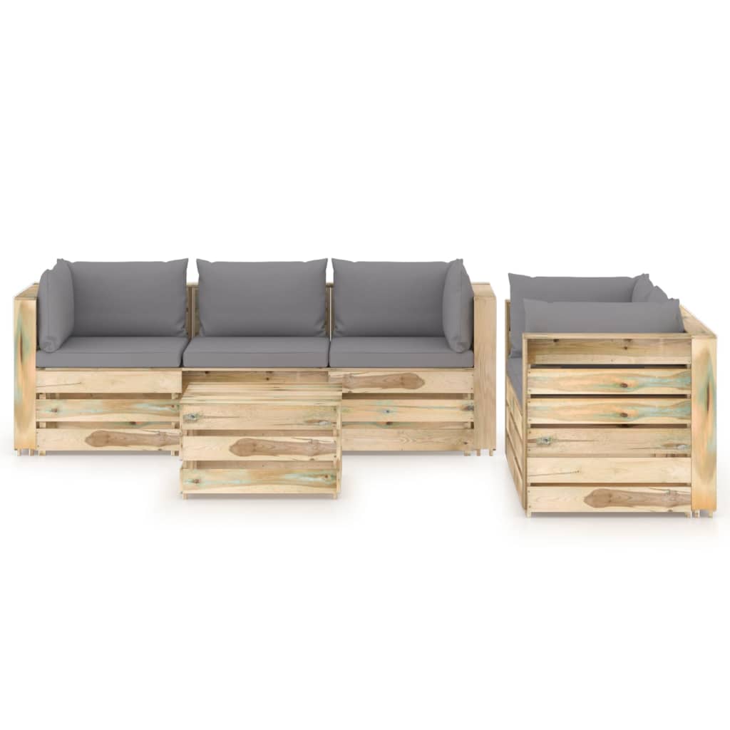 vidaXL 6 Piece Garden Lounge Set with Cushions Green Impregnated Wood