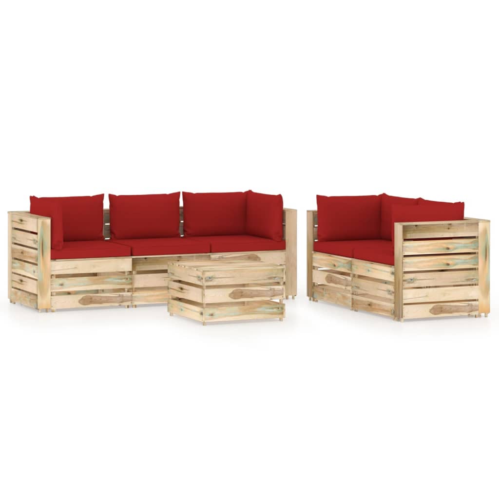 Salon de jardin 6 pcs avec coussins Bois imprégné de vert