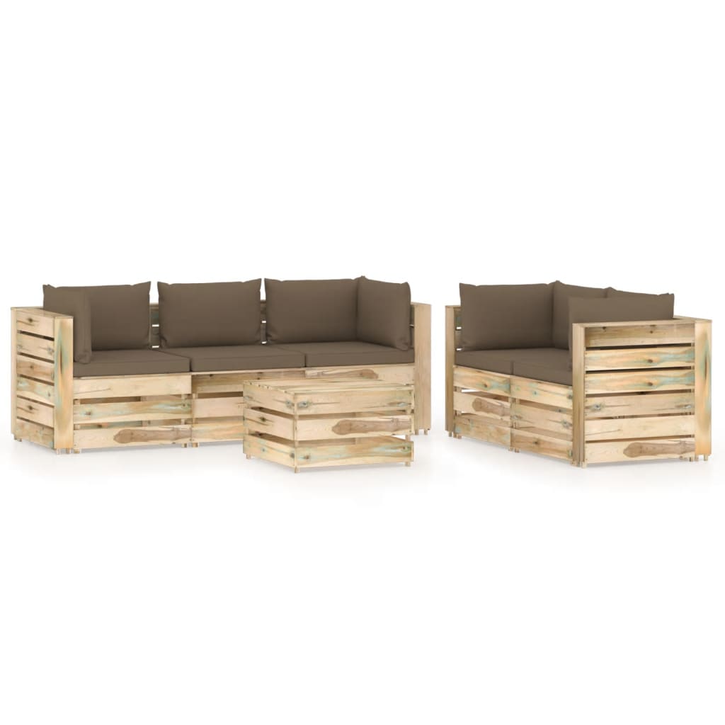 Salon de jardin 6 pcs avec coussins Bois imprégné de vert