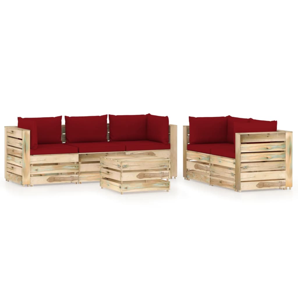 Salon de jardin 6 pcs avec coussins Bois imprégné de vert
