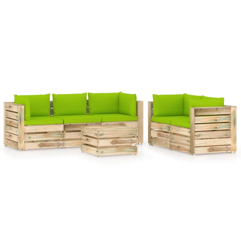 Salon de jardin 6 pcs avec coussins Bois imprégné de vert