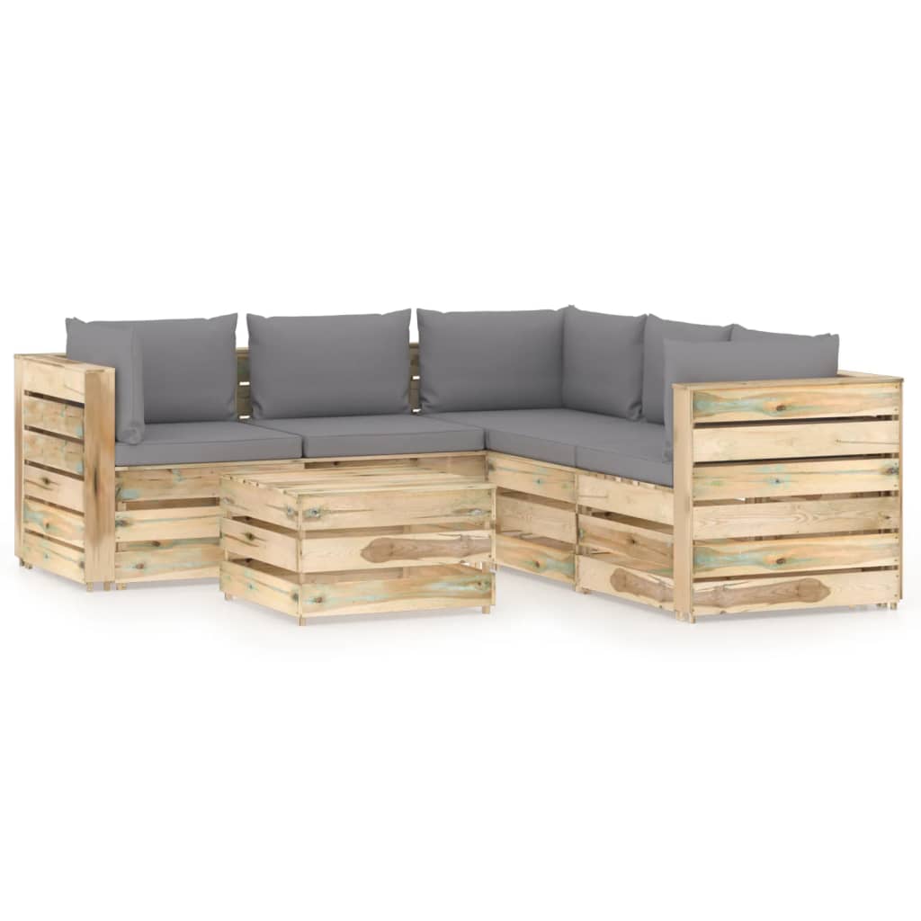 Salon de jardin 6 pcs avec coussins Bois imprégné de vert
