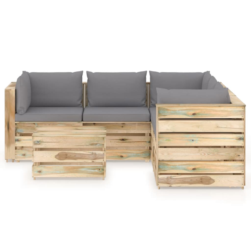 

vidaXL 6-delige Loungeset met kussens groen geïmpregneerd hout