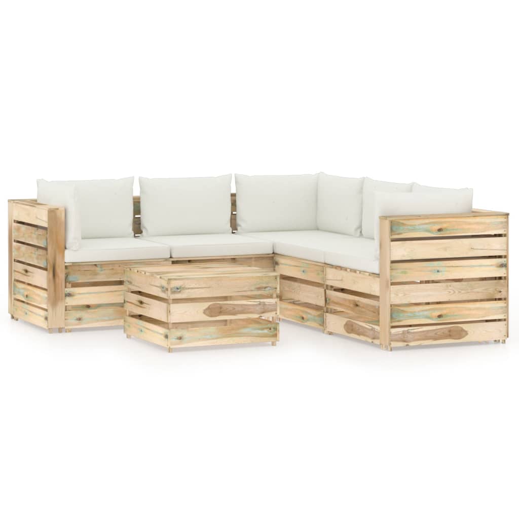vidaXL Set mobilier de grădină cu perne, 6 piese, lemn verde tratat