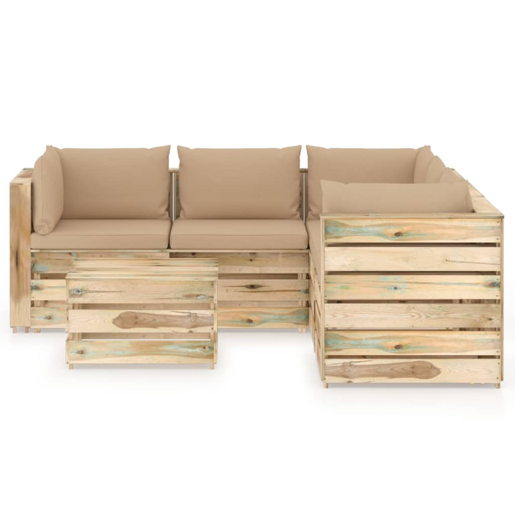 

vidaXL 6-delige Loungeset met kussens groen geïmpregneerd hout
