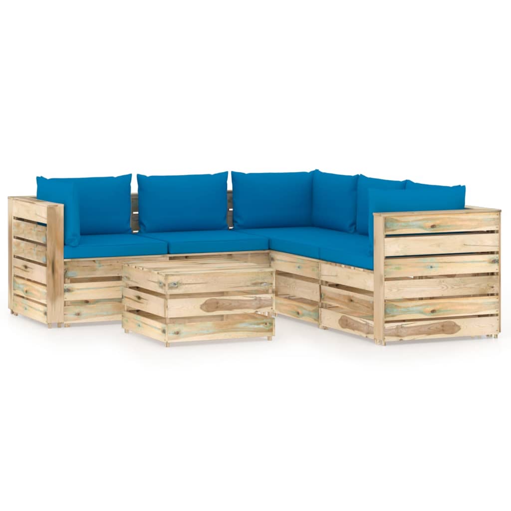 Salon de jardin 6 pcs avec coussins Bois imprégné de vert