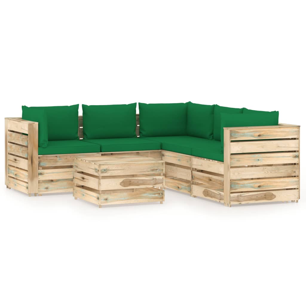 Salon de jardin 6 pcs avec coussins Bois imprégné de vert