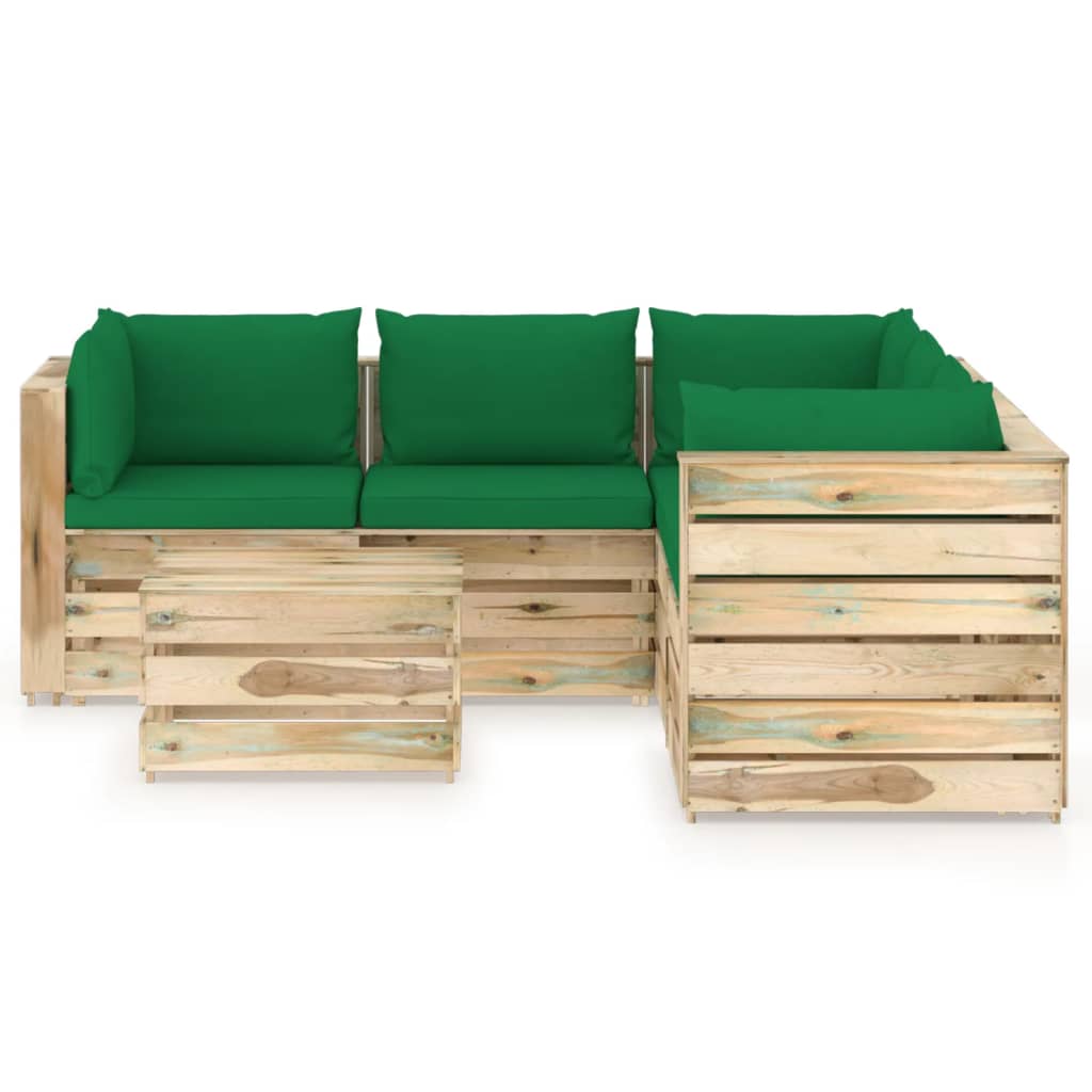 vidaXL Muebles de jardín 6 piezas con cojines madera impregnada verde