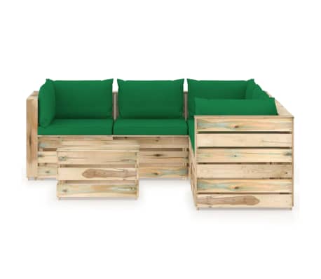 vidaXL Set Salotto da Giardino con Cuscini 6 pz Legno Impregnato Verde