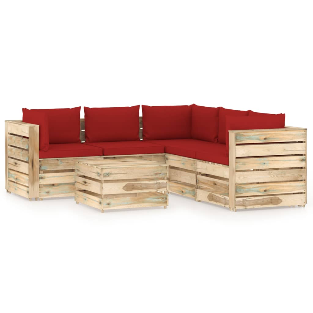 Salon de jardin 6 pcs avec coussins Bois imprégné de vert