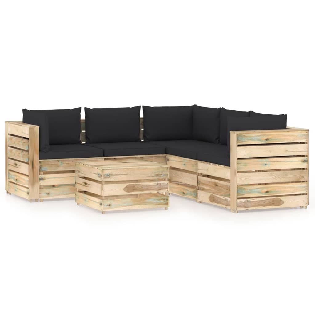 Salon de jardin 6 pcs avec coussins Bois imprégné de vert