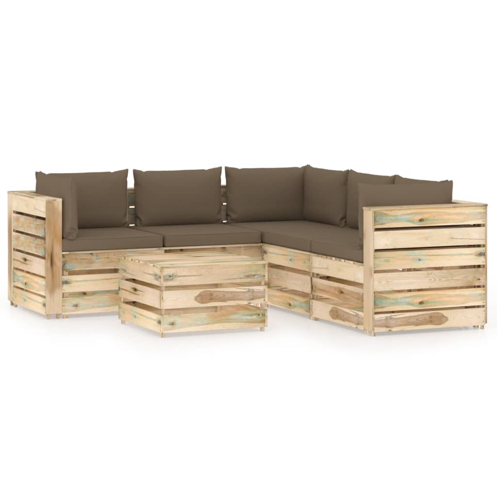 Salon de jardin 6 pcs avec coussins Bois imprégné de vert