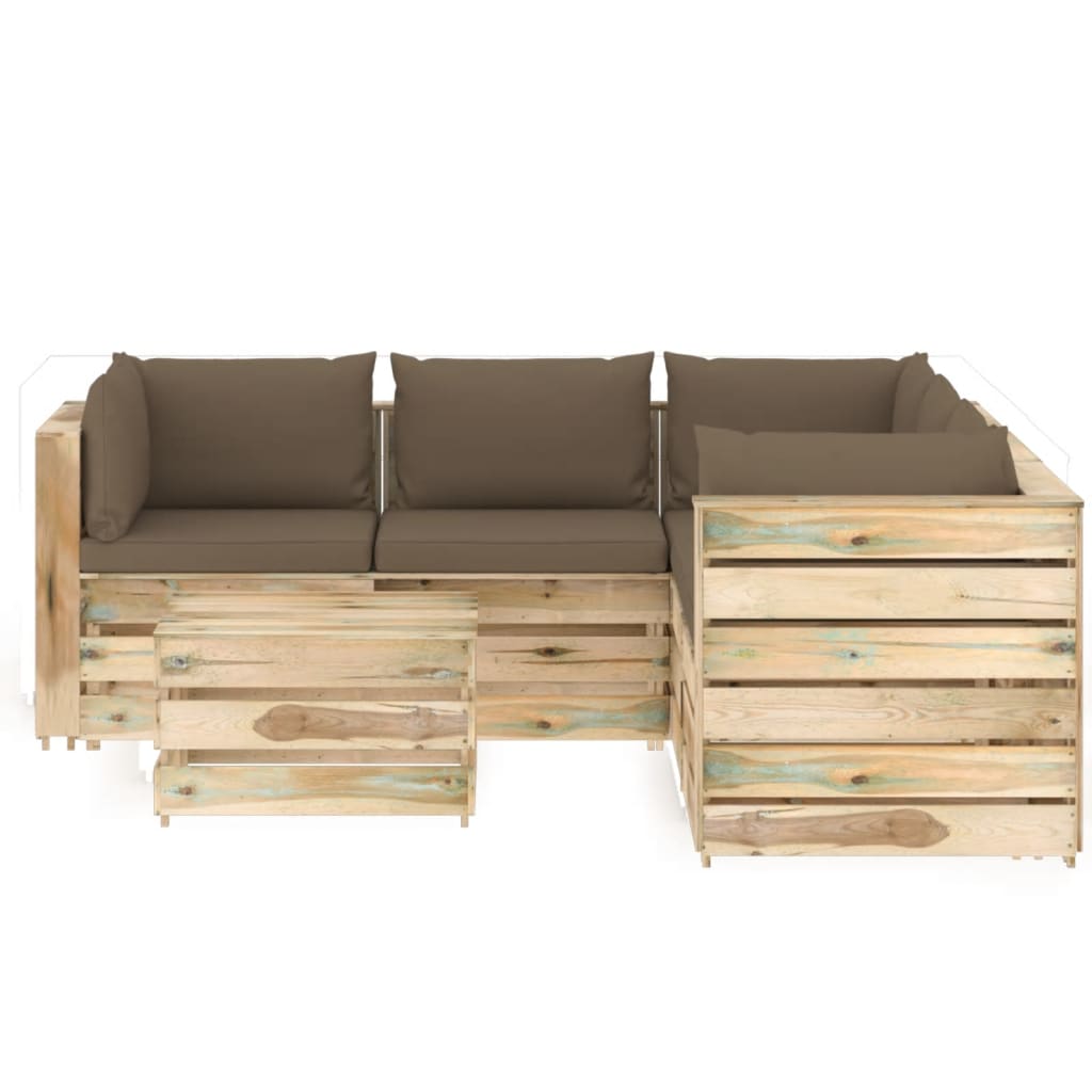 

vidaXL 6-delige Loungeset met kussens groen geïmpregneerd hout