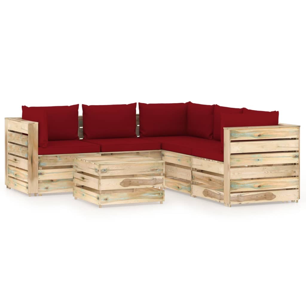 Salon de jardin 6 pcs avec coussins Bois imprégné de vert