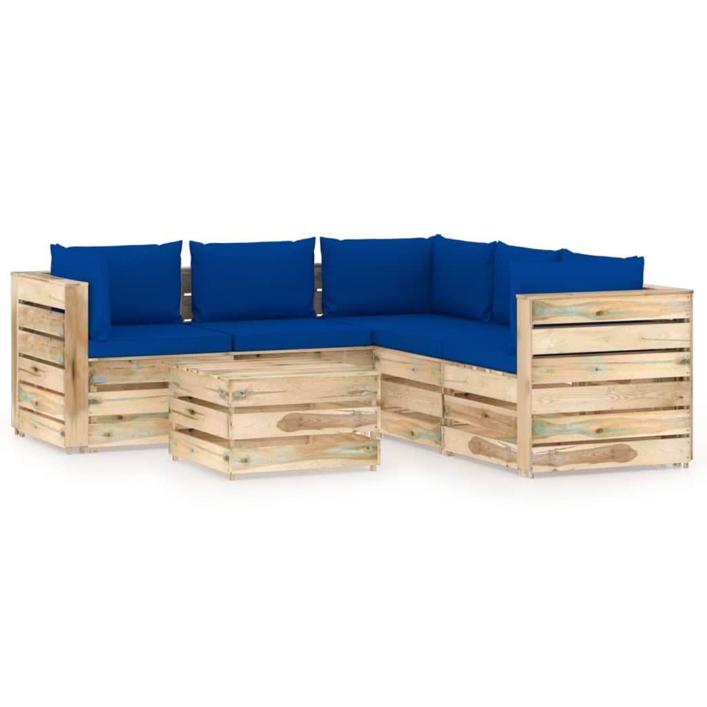 Salon de jardin 6 pcs avec coussins Bois imprégné de vert