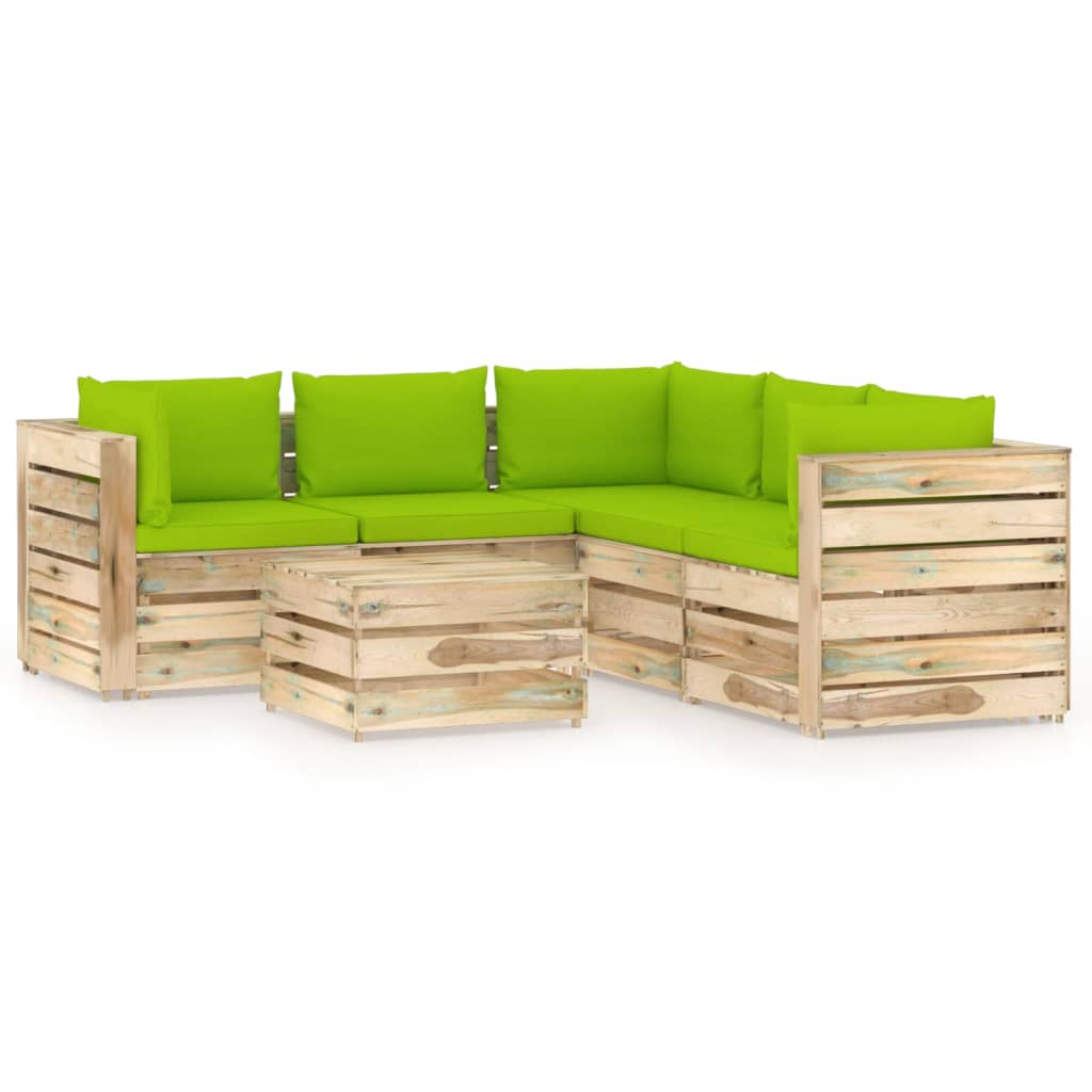 Salon de jardin 6 pcs avec coussins Bois imprégné de vert