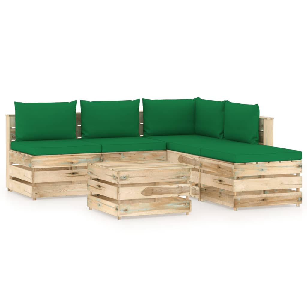 Salon de jardin 6 pcs avec coussins Bois imprégné de vert