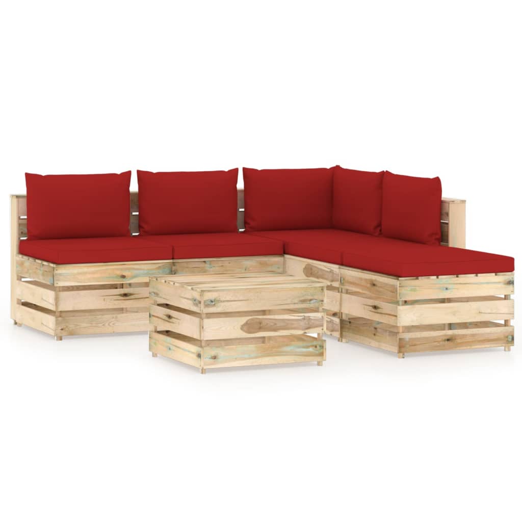 Salon de jardin 6 pcs avec coussins Bois imprégné de vert