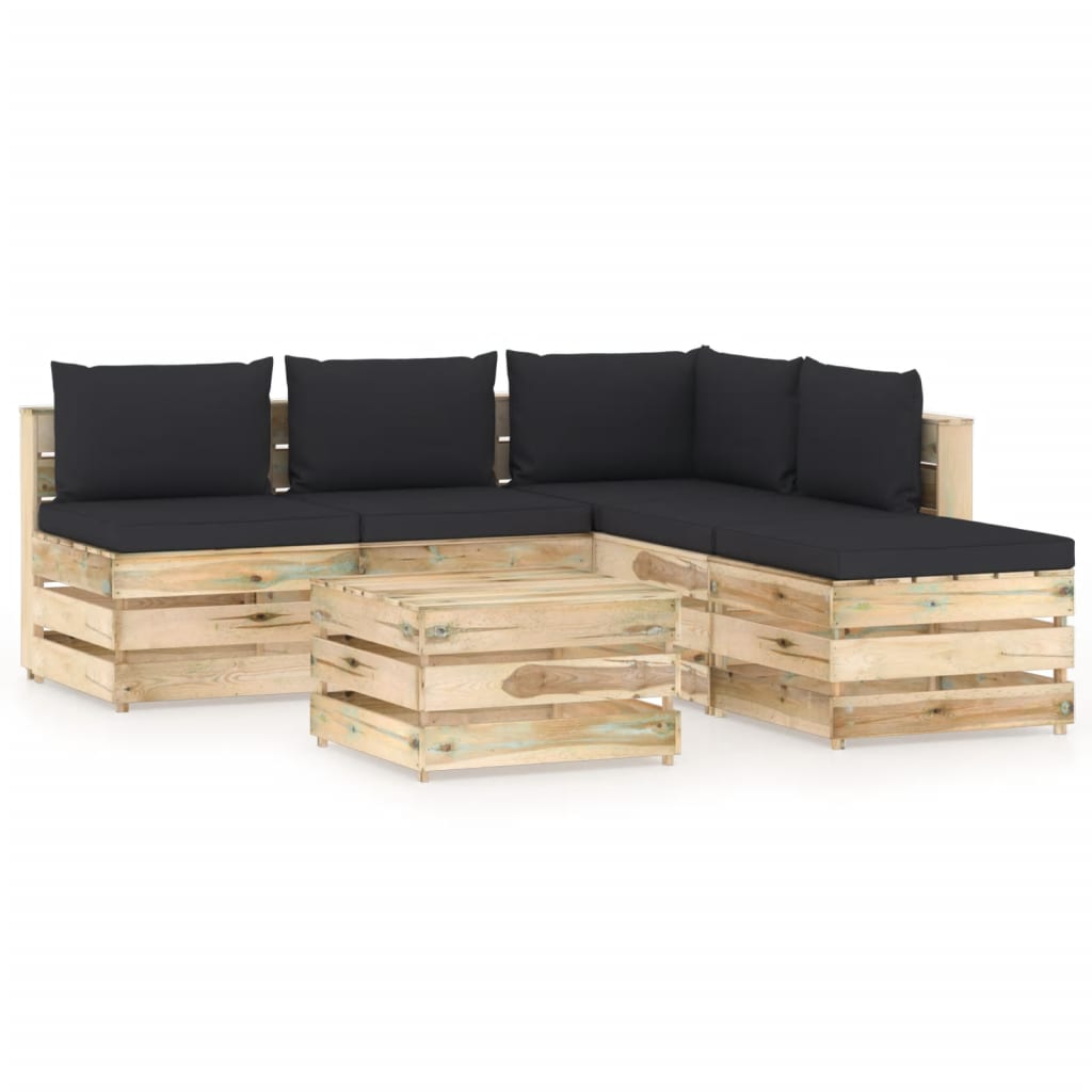 Salon de jardin 6 pcs avec coussins Bois imprégné de vert