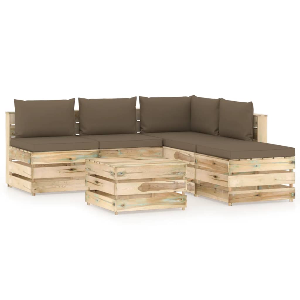 Poza vidaXL Set mobilier gradina cu perne, 6 piese, lemn verde tratat