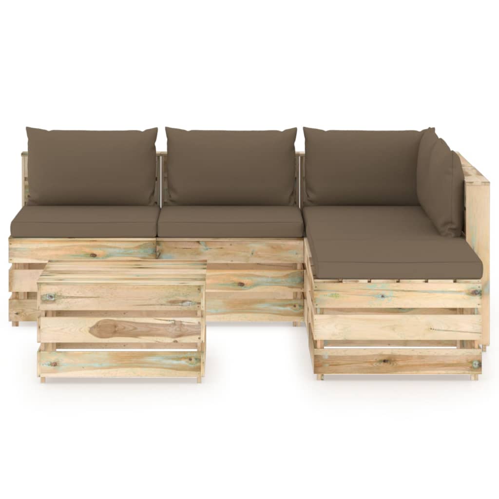 

vidaXL 6-delige Loungeset met kussens groen geïmpregneerd hout