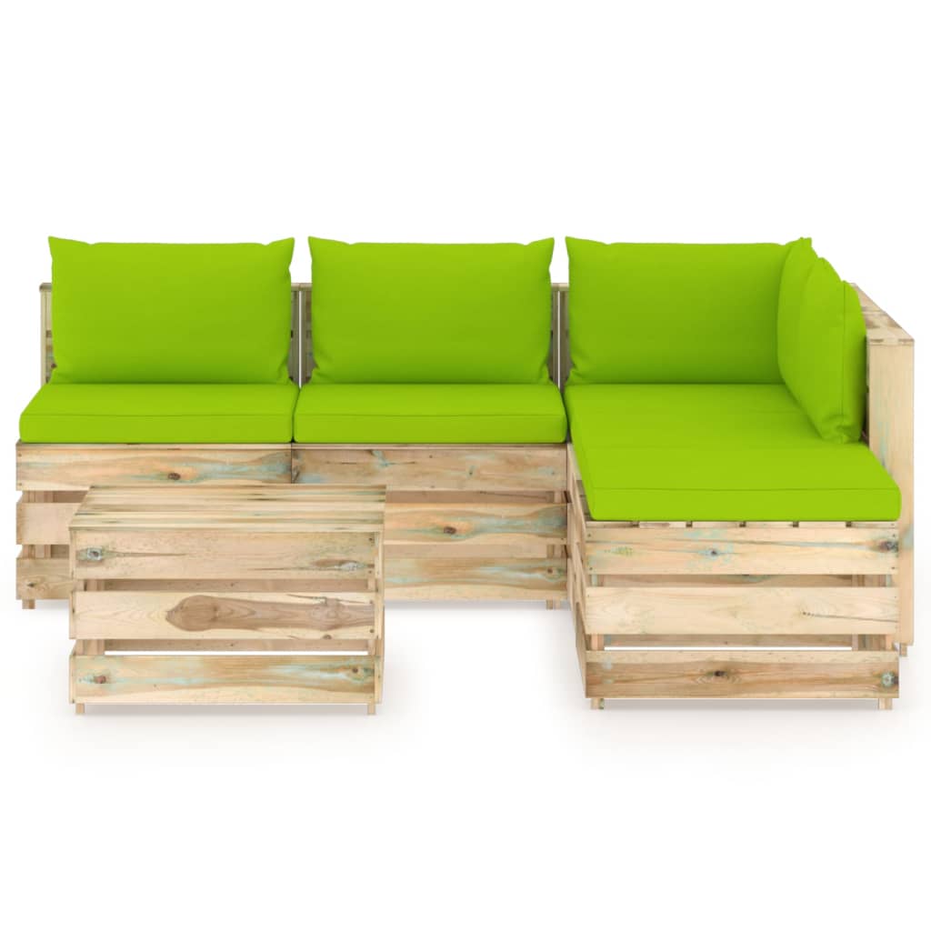 

vidaXL 6-delige Loungeset met kussens groen geïmpregneerd hout