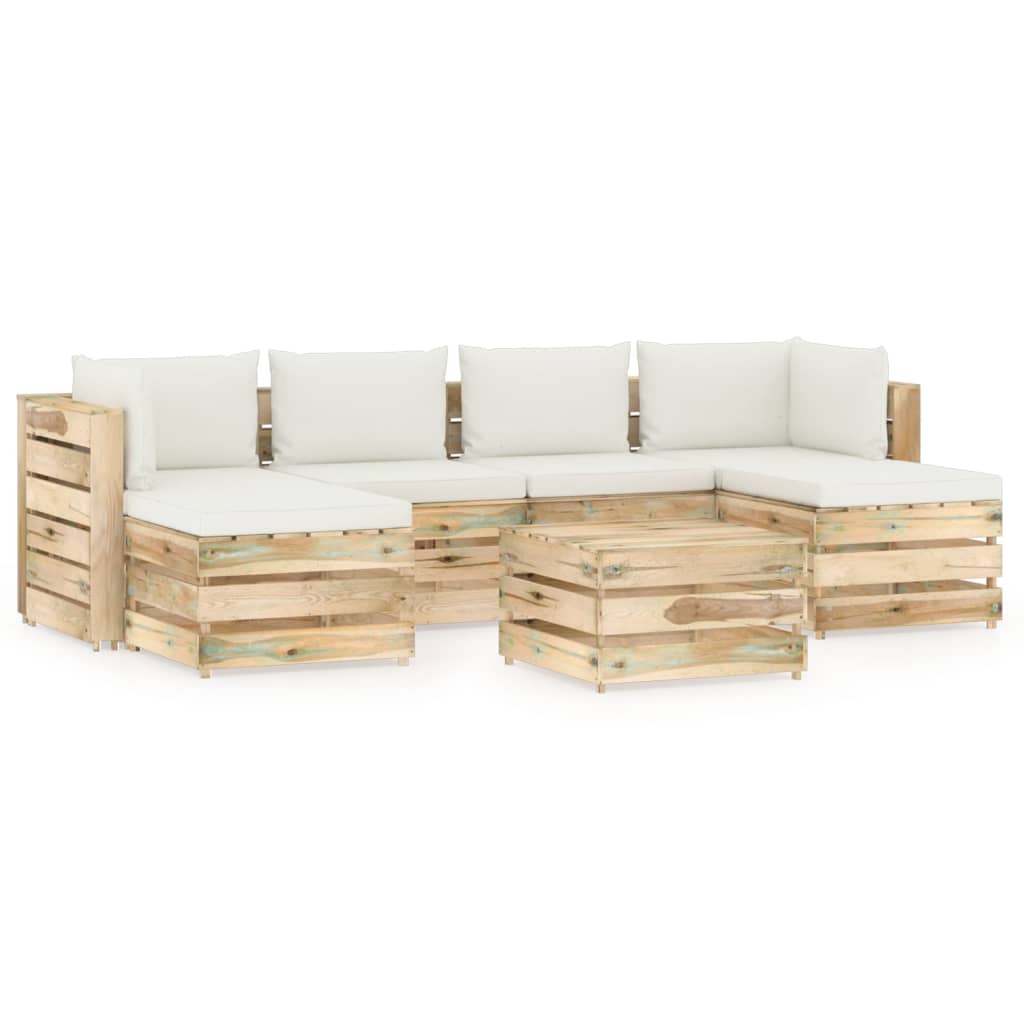 Salon de jardin 7 pcs avec coussins Bois imprégné de vert