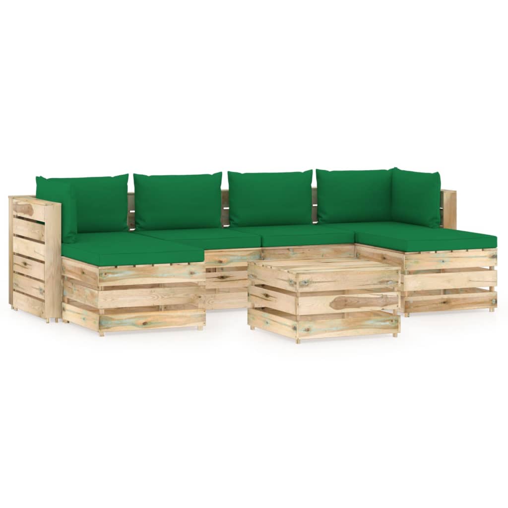 Salon de jardin 7 pcs avec coussins Bois imprégné de vert
