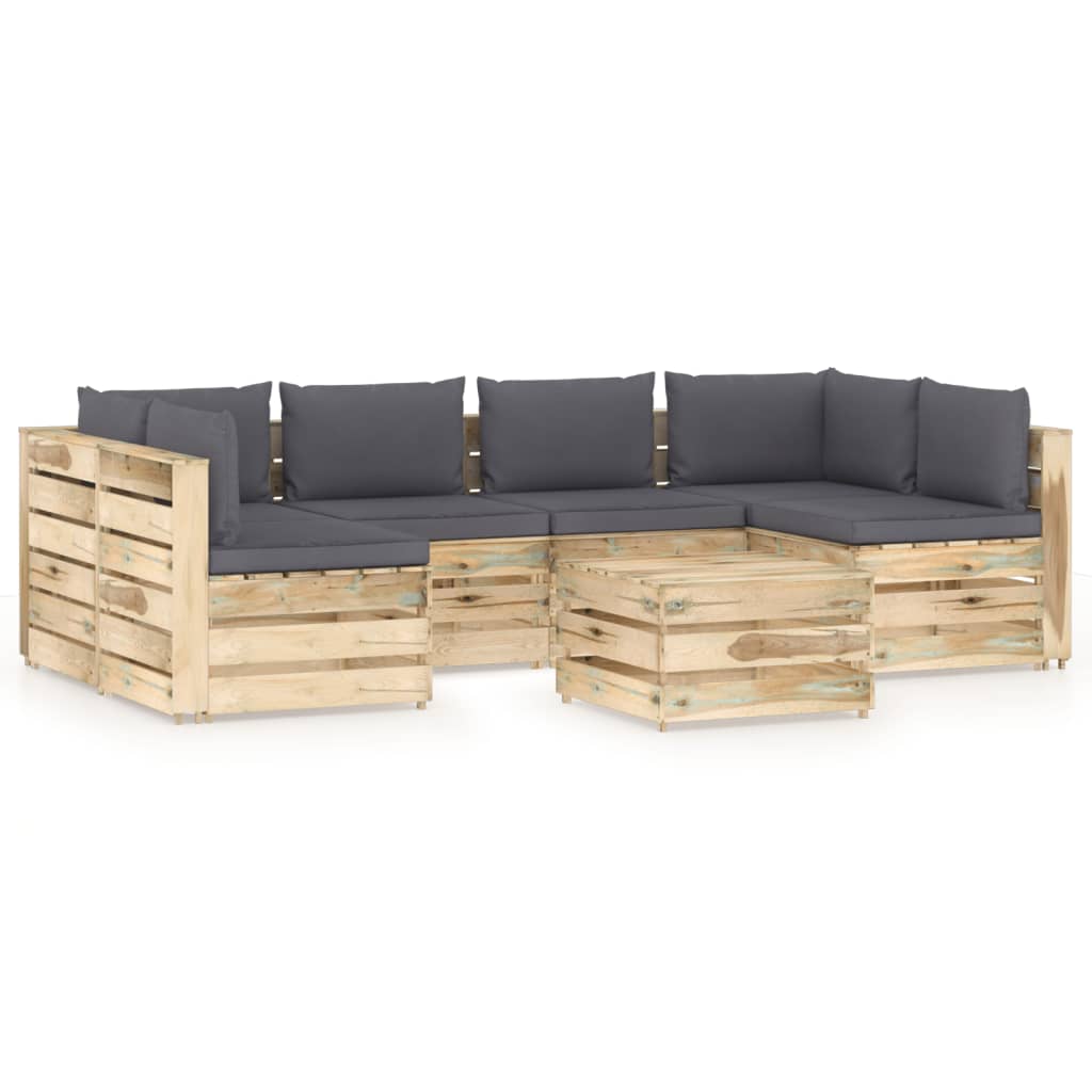 Salon de jardin 7 pcs avec coussins Bois imprégné de vert