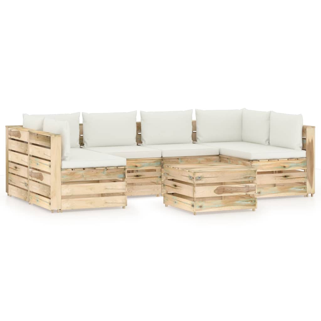 vidaXL Set mobilier de gradina cu perne, 7 piese, lemn verde tratat