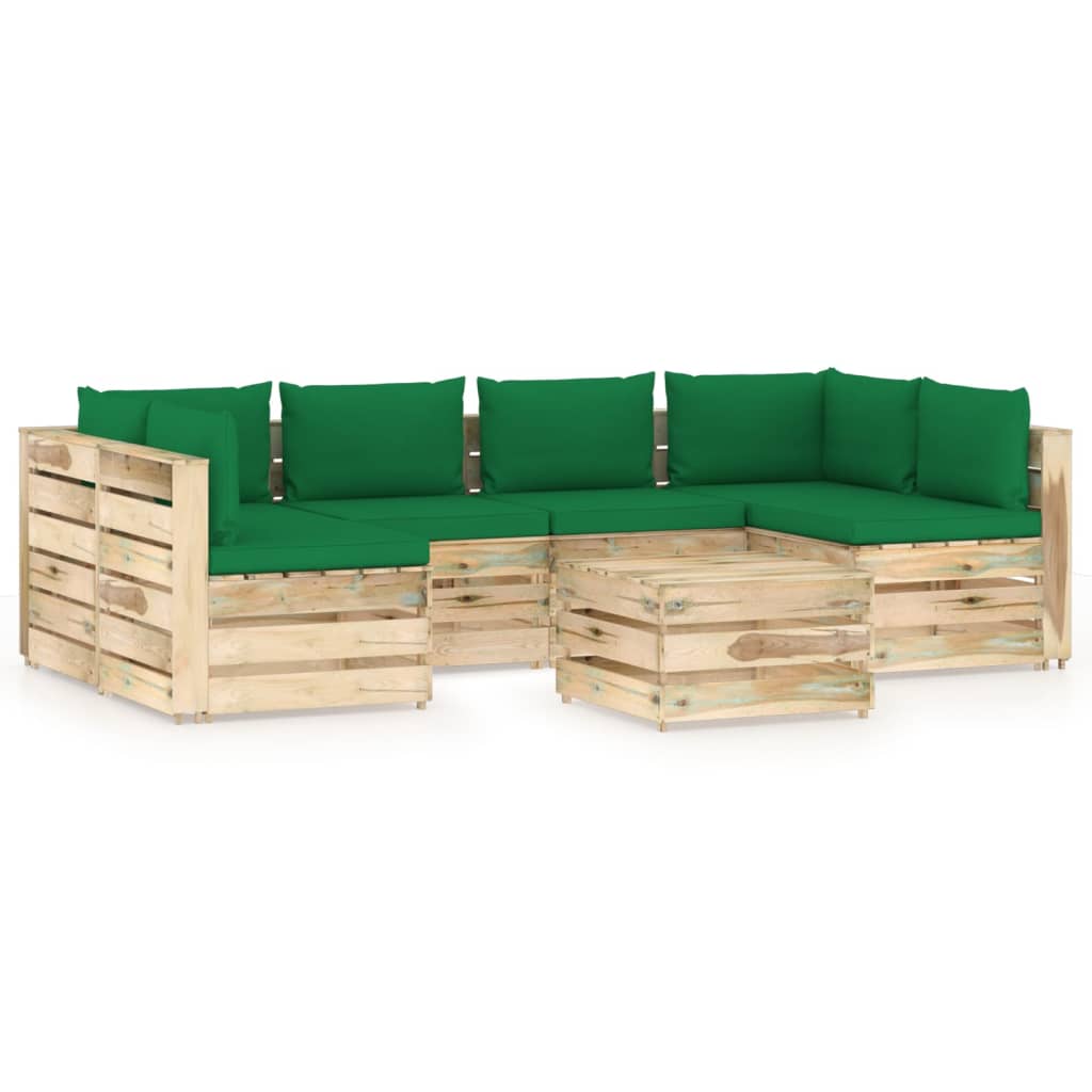 Salon de jardin 7 pcs avec coussins Bois imprégné de vert