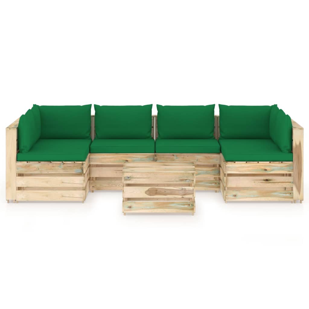 7-delige Loungeset met kussens groen geïmpregneerd hout