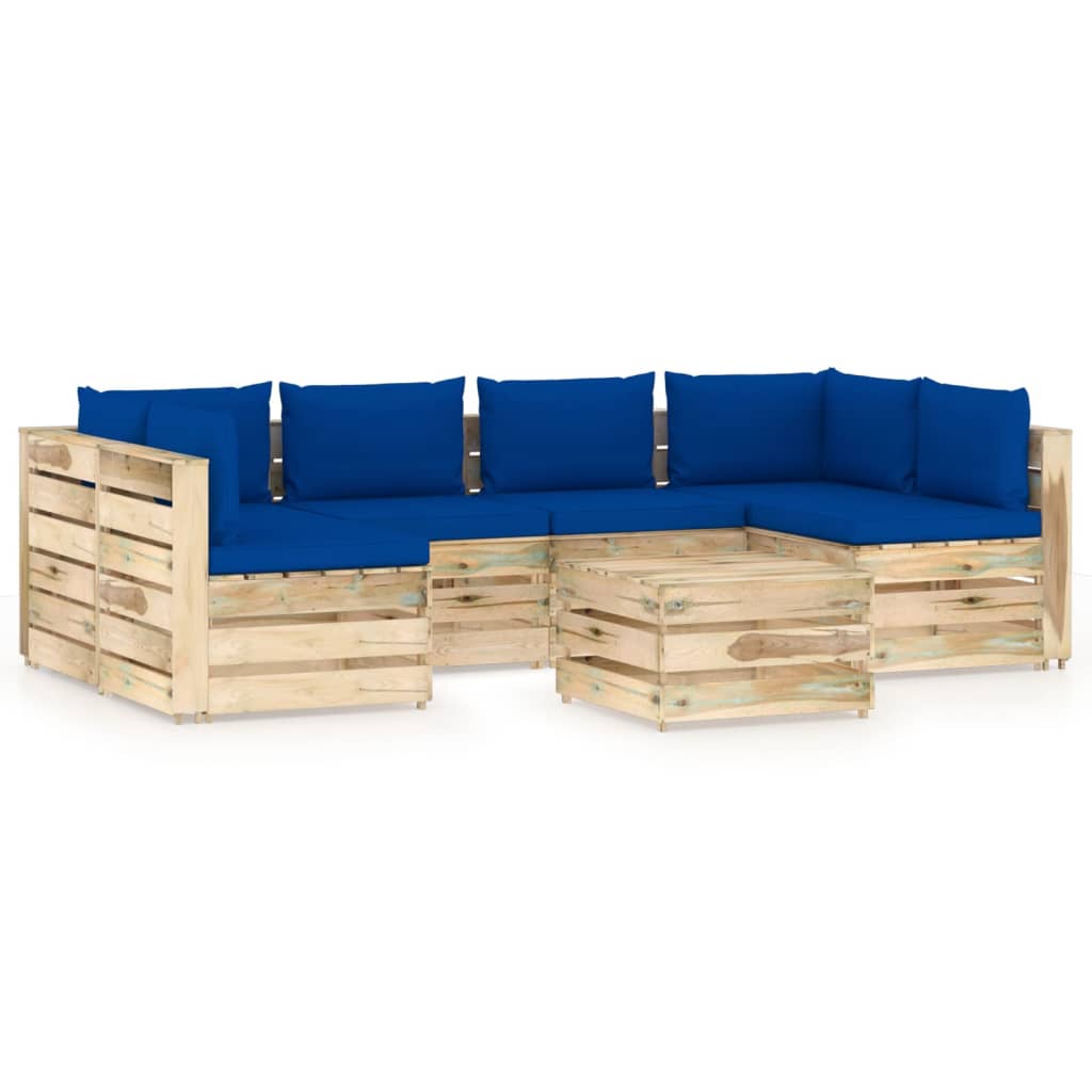 Set mobilier de grădină cu perne, 7 piese, lemn verde tratat