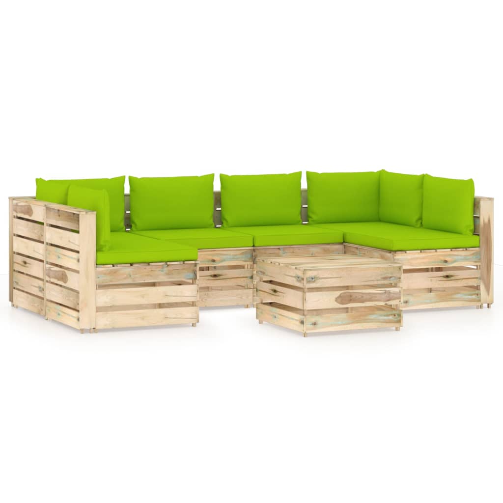 Salon de jardin 7 pcs avec coussins Bois imprégné de vert