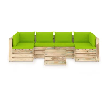 vidaXL Muebles de jardín 7 piezas con cojines madera impregnada verde