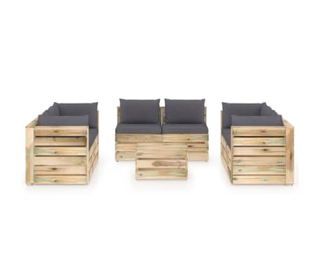 vidaXL Muebles de jardín 9 piezas con cojines madera impregnada verde
