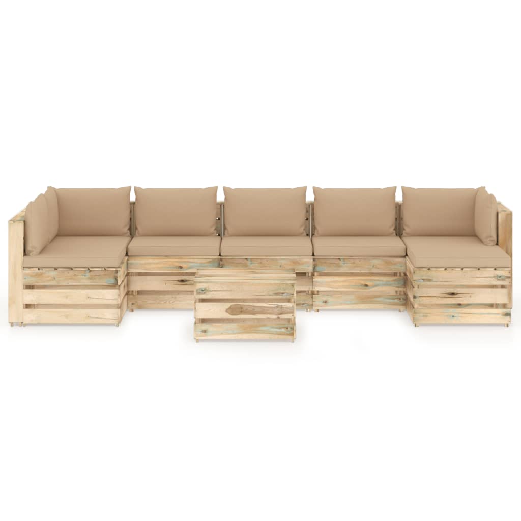 

vidaXL 8-delige Loungeset met kussens groen geïmpregneerd hout