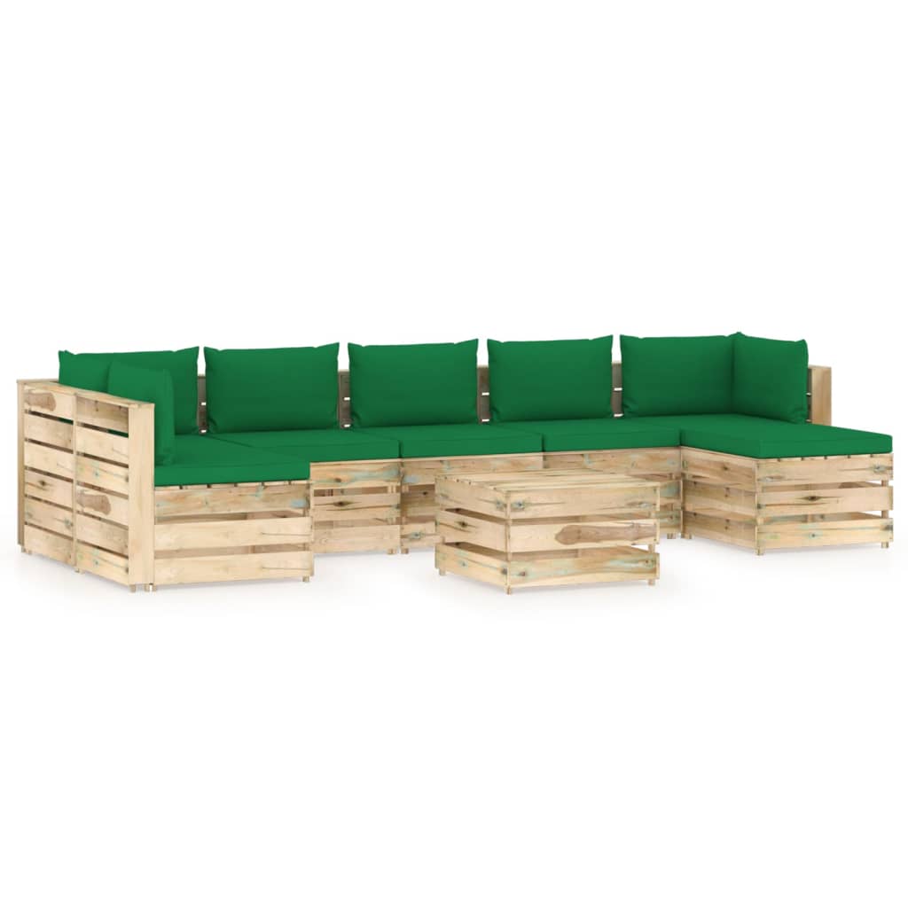 Salon de jardin 8 pcs avec coussins Bois imprégné de vert