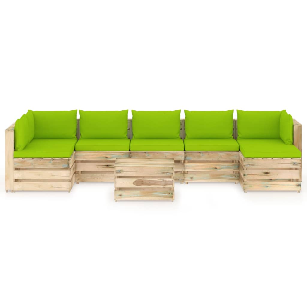 vidaXL Muebles de jardín 8 piezas con cojines madera impregnada verde